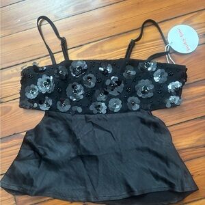 Elegant Black Sequin Floral Camisole